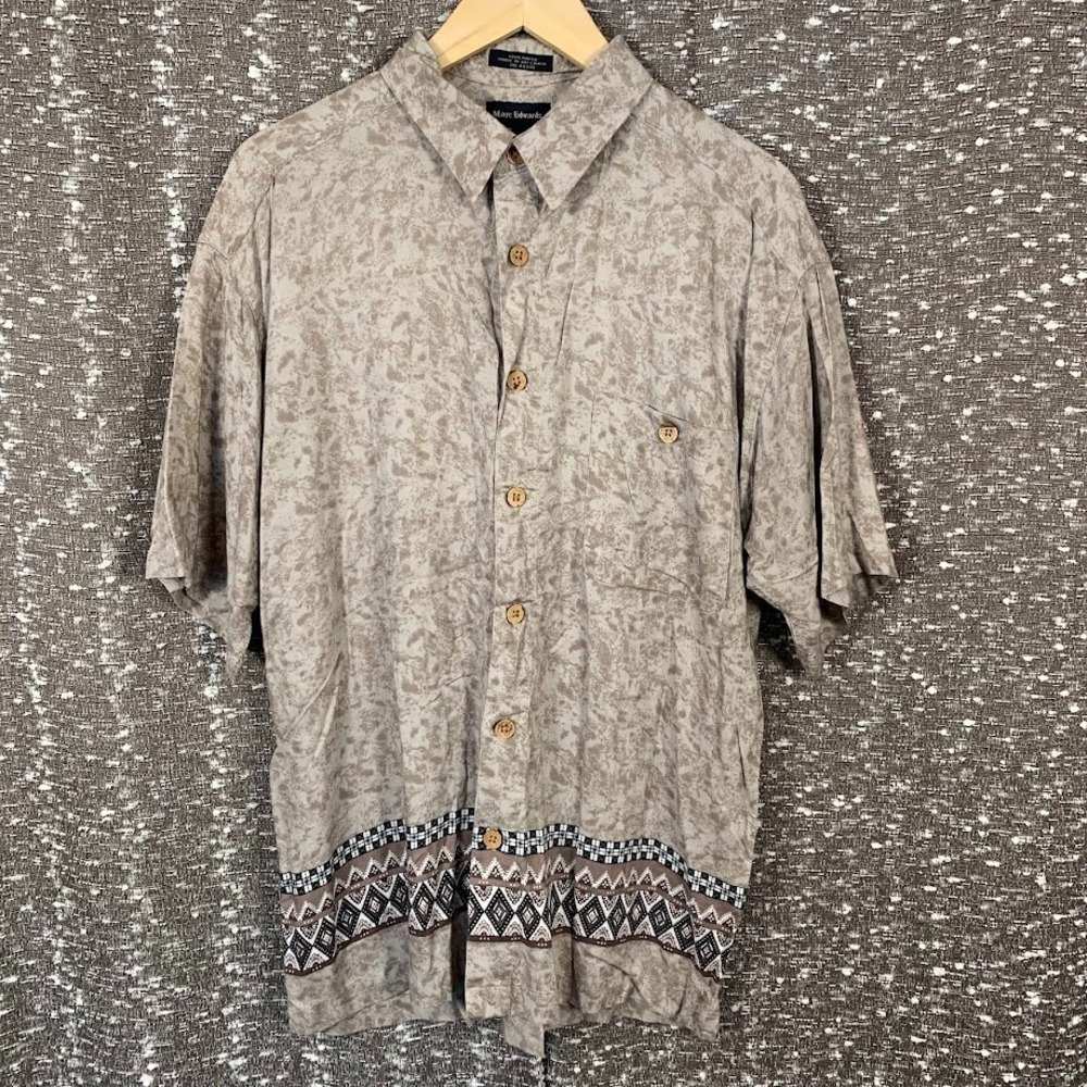Vintage Marc Edwards‎ Brown Button Up Short Sleeve Shirt Men's Large